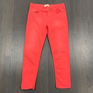 Zara Basic Denim Dept Coral Distressed Ankle Jeans